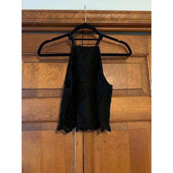 Abercrombie & Fitch Women's Crochet Lace Feminine High Neck Crop Top Black SZ S - Picture 4 of 12